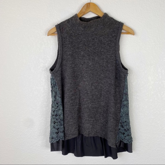Anthropologie Moth Gray Knit Lace Back Sleeveless Sweater - Picture 2 of 8